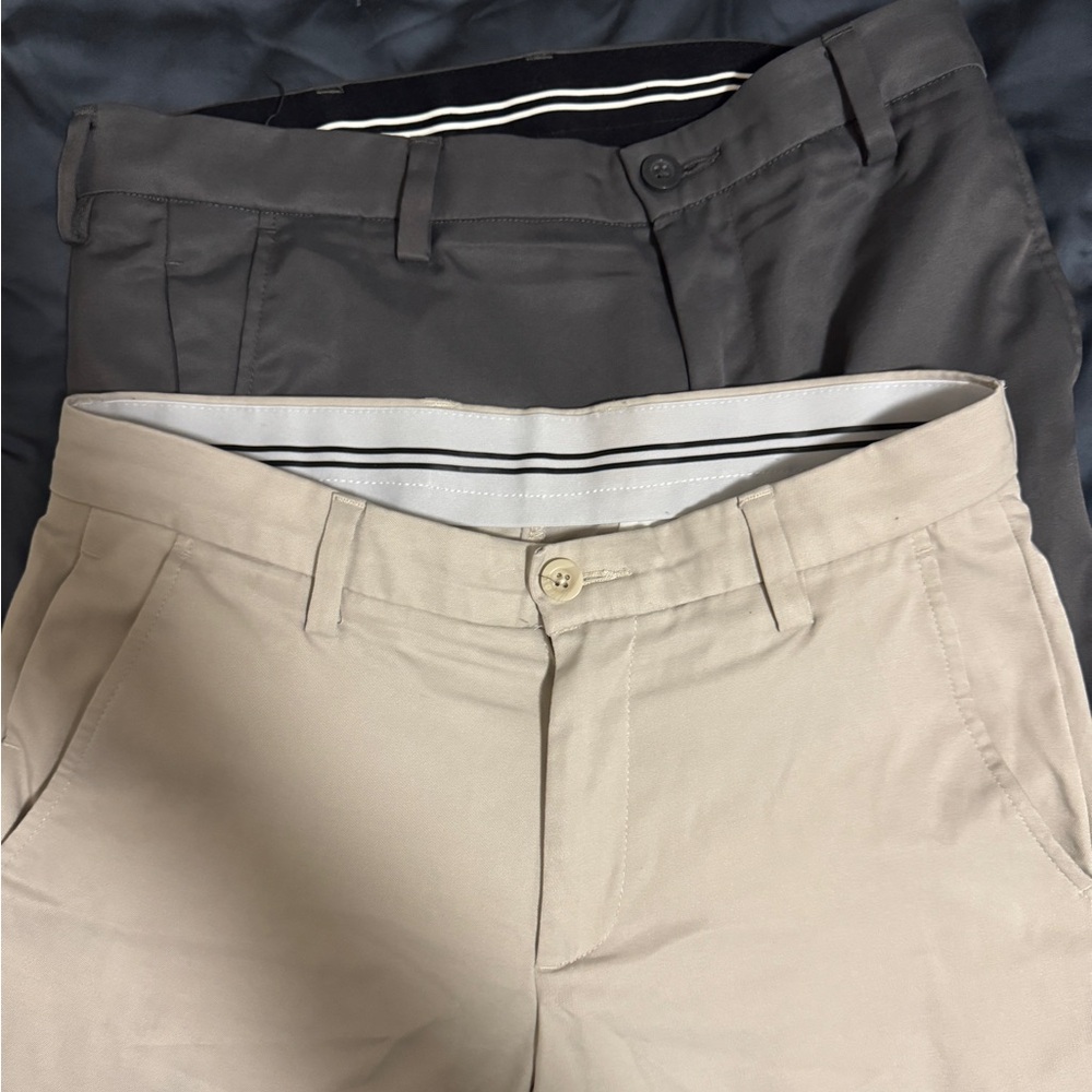 2 pair! Amazon Essentials 30x34 Slim Fit Black and Light Khaki Chino Golf Pants